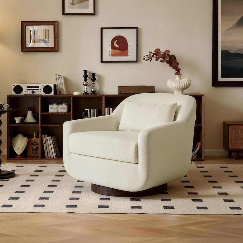 Miles Chenille Scandinavian Swivel Lounge Armchair