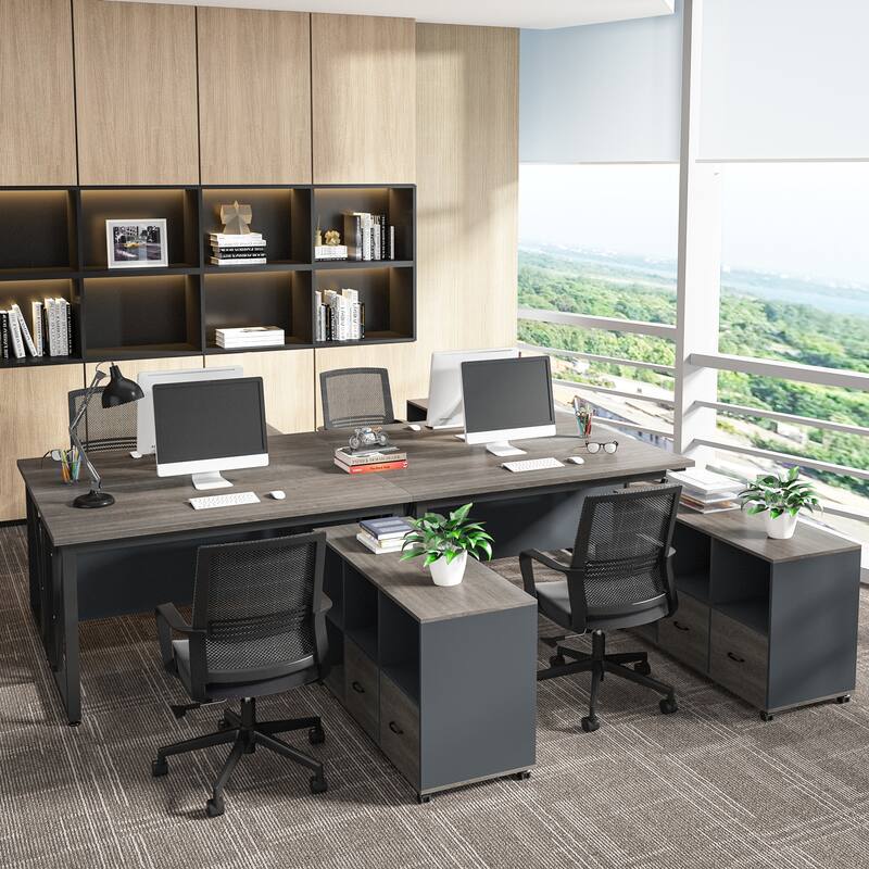 L-Shaped Computer Desk, 55 inches Executive Desk with lateral File Cabinet