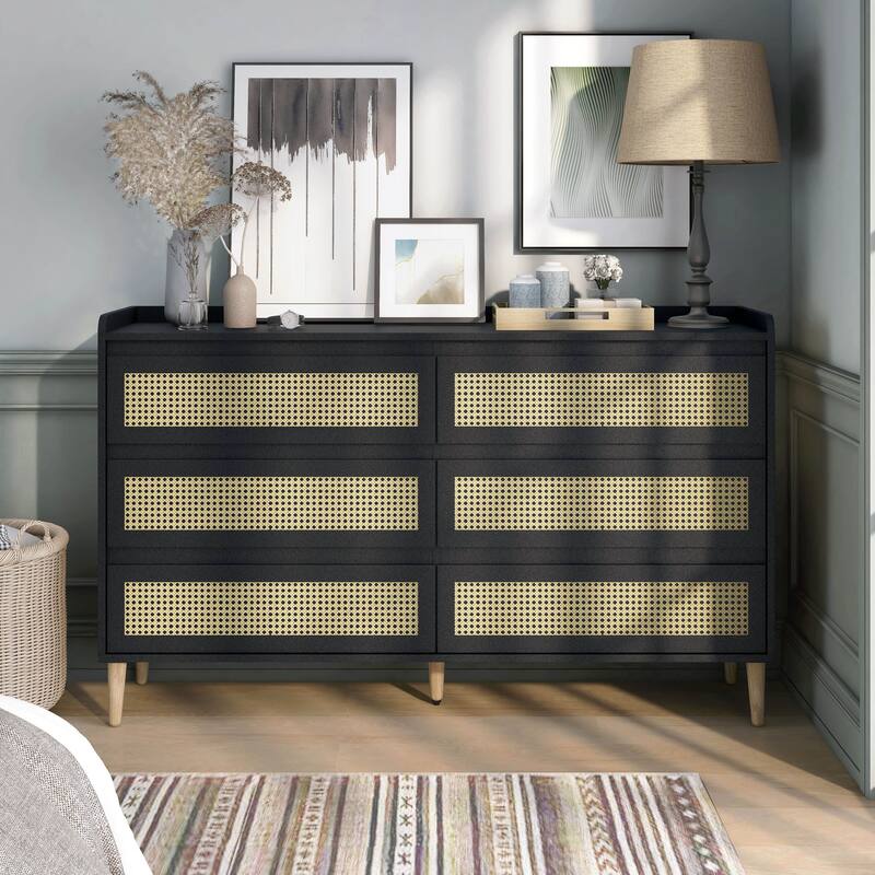 DH BASIC Boho Chic Beach 63-inch Wide Rattan 6-Drawer Dresser by Denhour