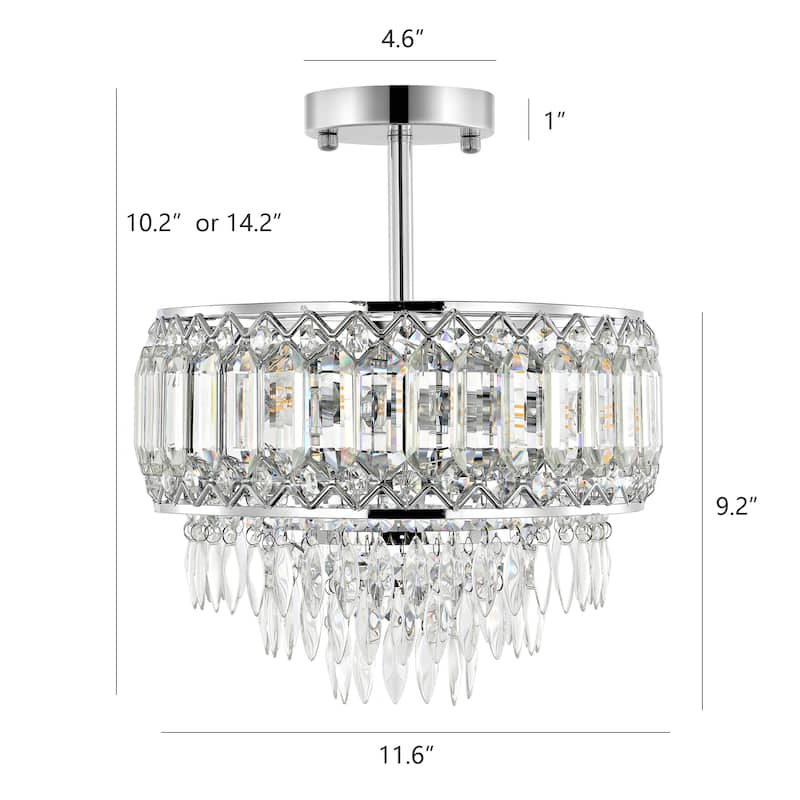 GetLedel 3-Light Dimmable Crystal Semi-Flush Mount Chandelier