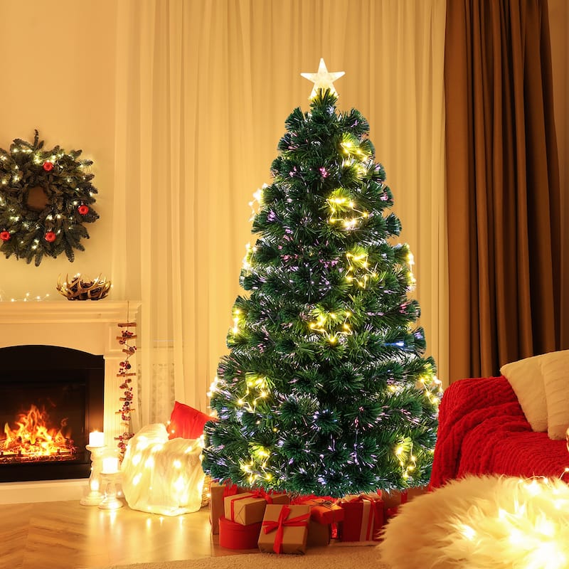 Gymax 4/5/6/7 FT Artificial Xmas Tree w/ 270 Branch Tips 509 Warm