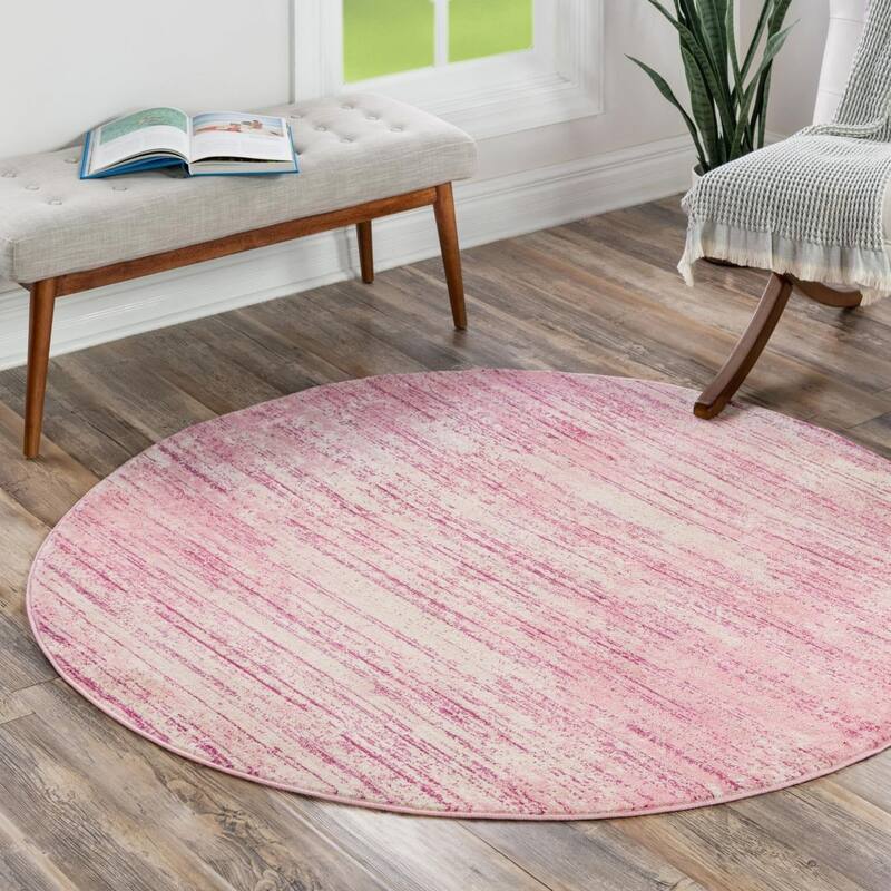 Solid/Striped Richye Collection Area Rug - Pink - 3'1" Round