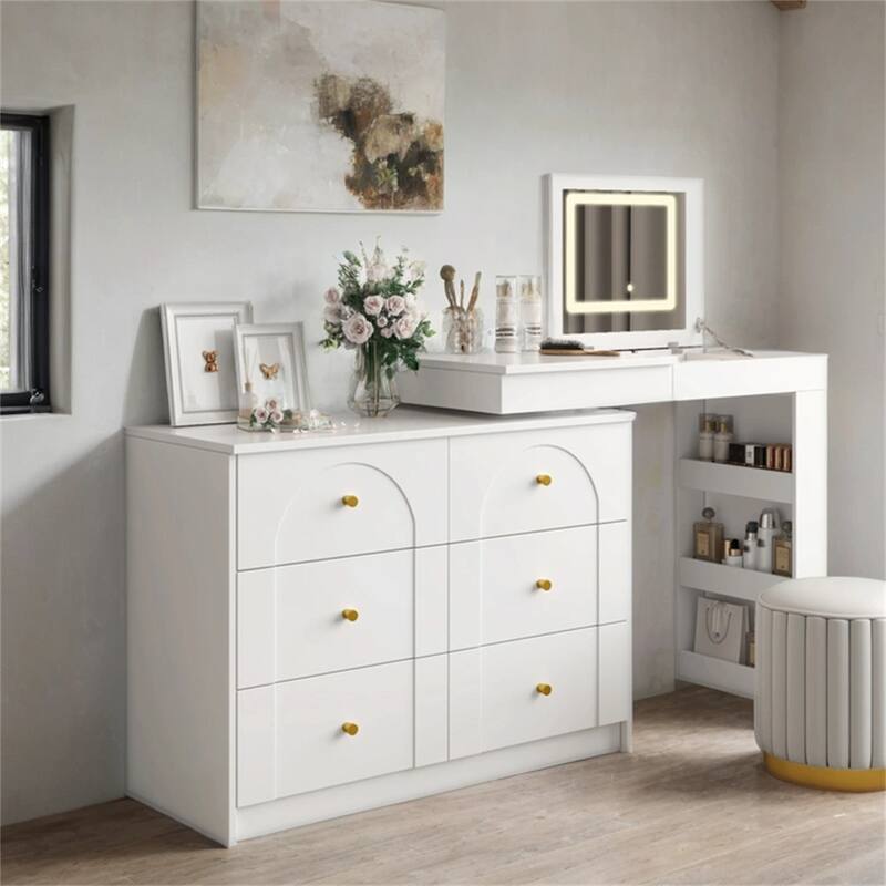 Makeup Vanity Desk with Mirror,Lights,Flip-Top Tabletop and Drawers