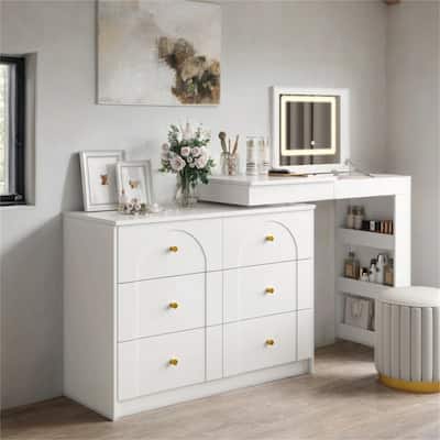 Makeup Vanity Desk with Mirror,Lights,Flip-Top Tabletop and Drawers