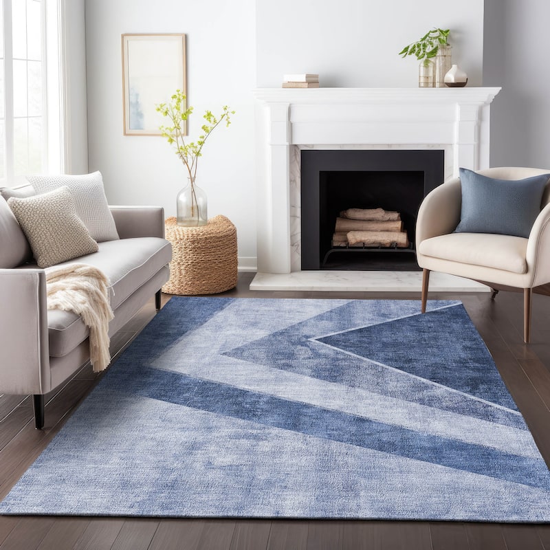 Premium Washable Super Soft Modern Ziggy Mayfield Rug - Blue - 3' x 5' - Rectangle
