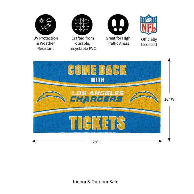 Los Angeles Chargers 28 in. x 16 in. PVC "Come Back With Tickets" Trapper Door Mat