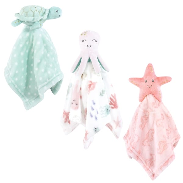 slide 1 of 1, Hudson Baby Girls Animal Face Security Blanket, Pastel Sea 3-Pack, One Size - Pastel Sea 3-Pack - One Size One Size - Pastel Sea 3-Pack