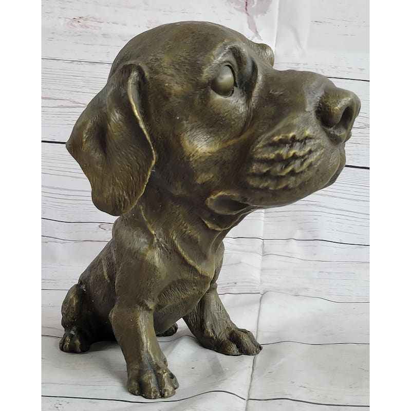 Bobble Head Style Floppy Eared Dog Cute Bronze Statue Sculpture Signed Collectible 9 Inches X 9 Inches