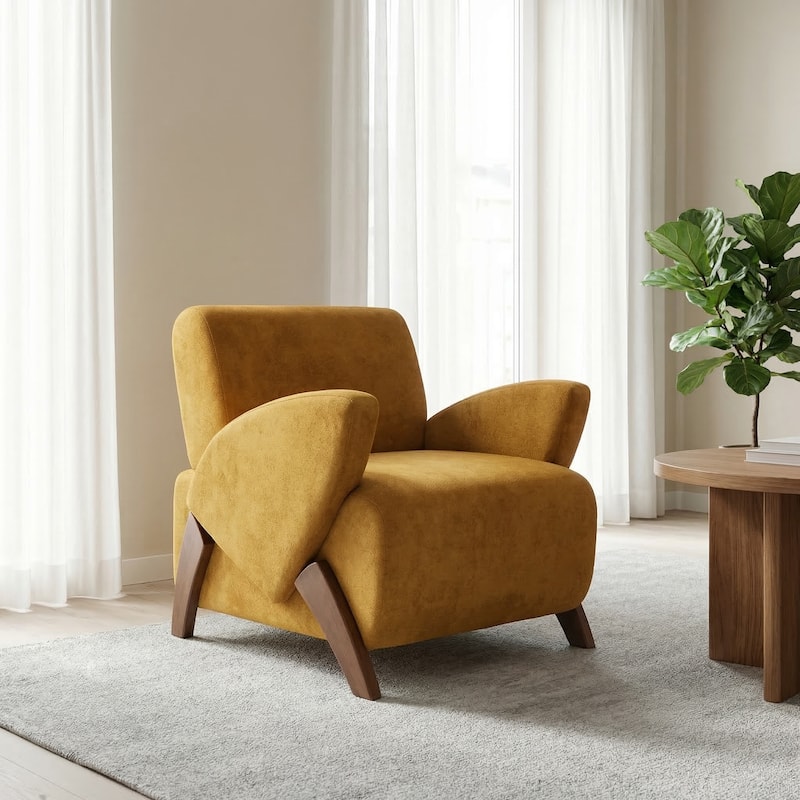 Christopher Knight Home - Velvet Upholstered Accent Lounge Chair with Birch Wood Legs - Brown Yellow