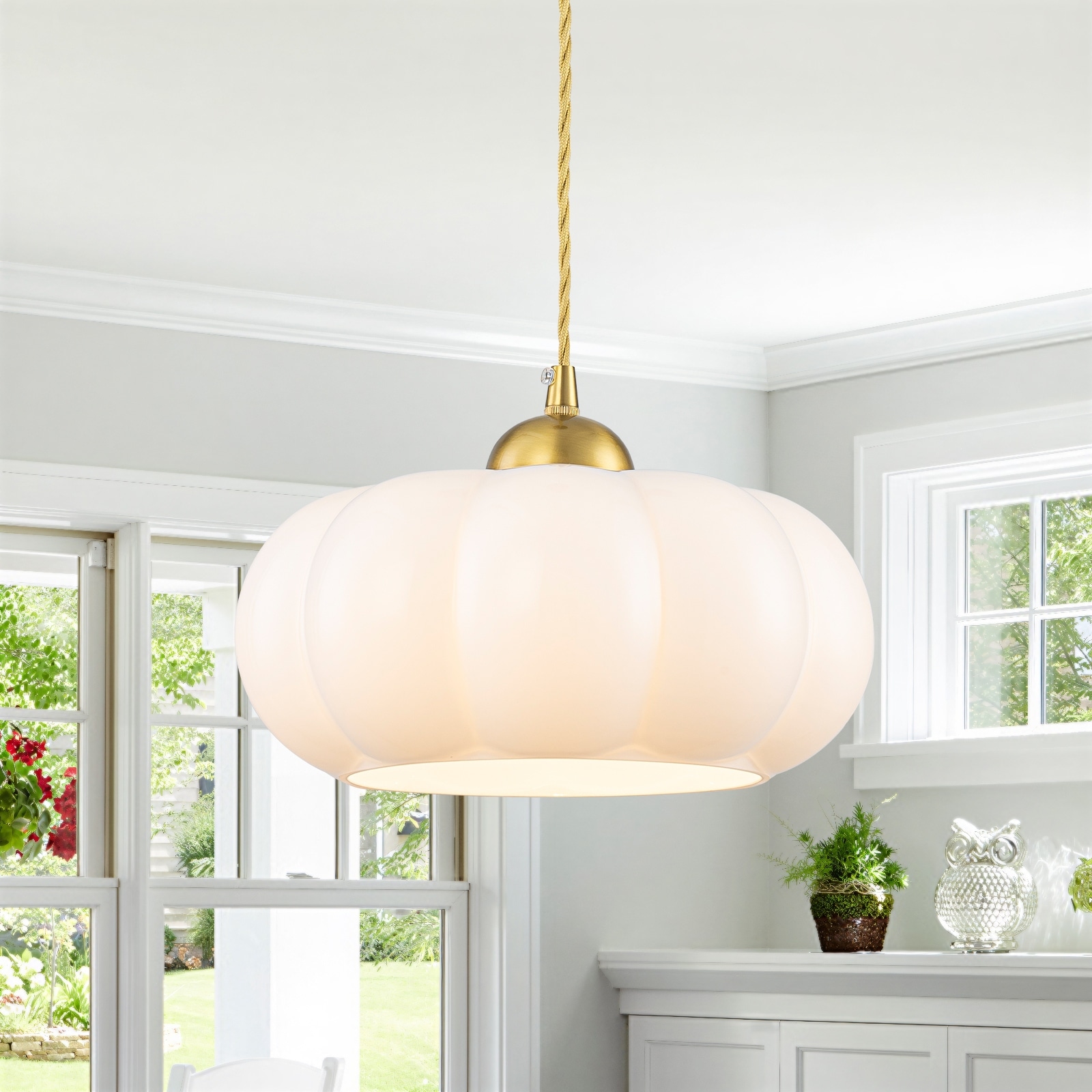 1-Light Gold Lantern Chandelier Drum Shape Hanging Kitchen Island Light