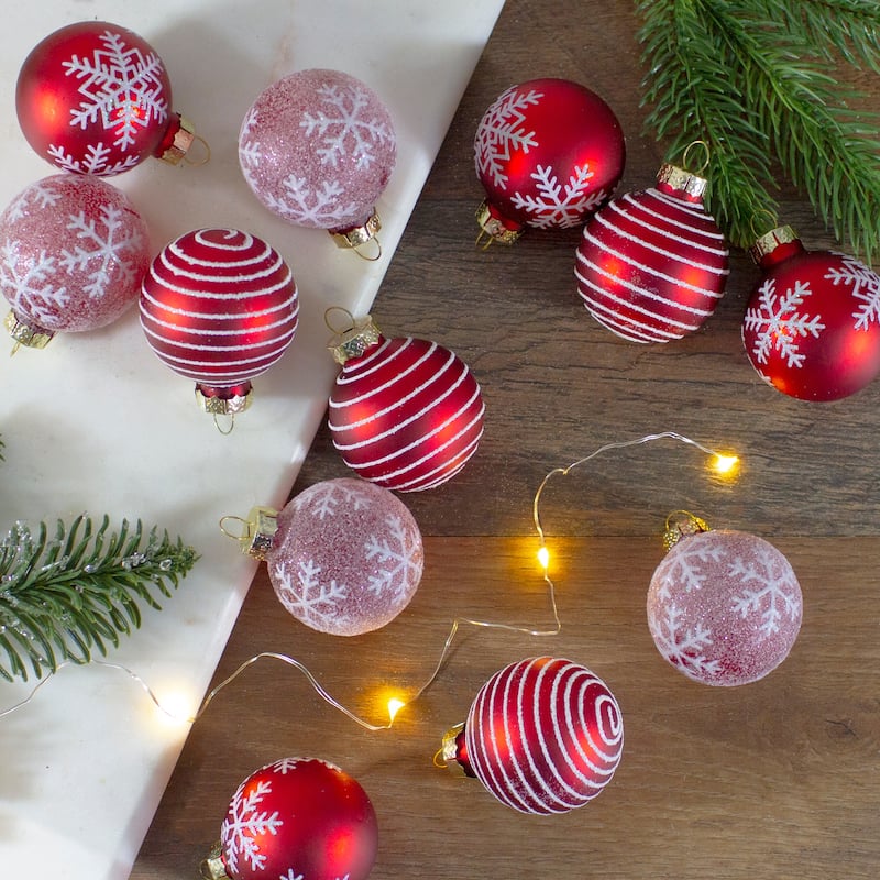 Set of 12 Red Glass Christmas Ornaments 1.75-Inch (45mm) - 1.75"
