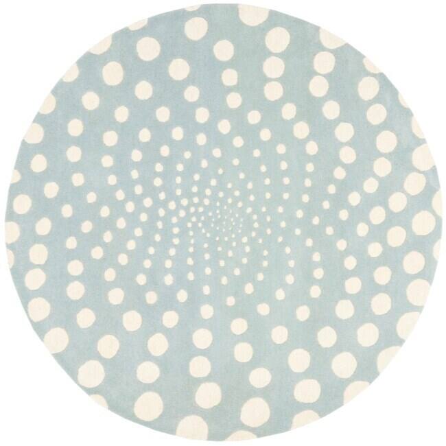 SAFAVIEH Soho Handmade Eulalia Abstract Dots N.Z. Wool Area Rug - 6' Round - Blue/Ivory