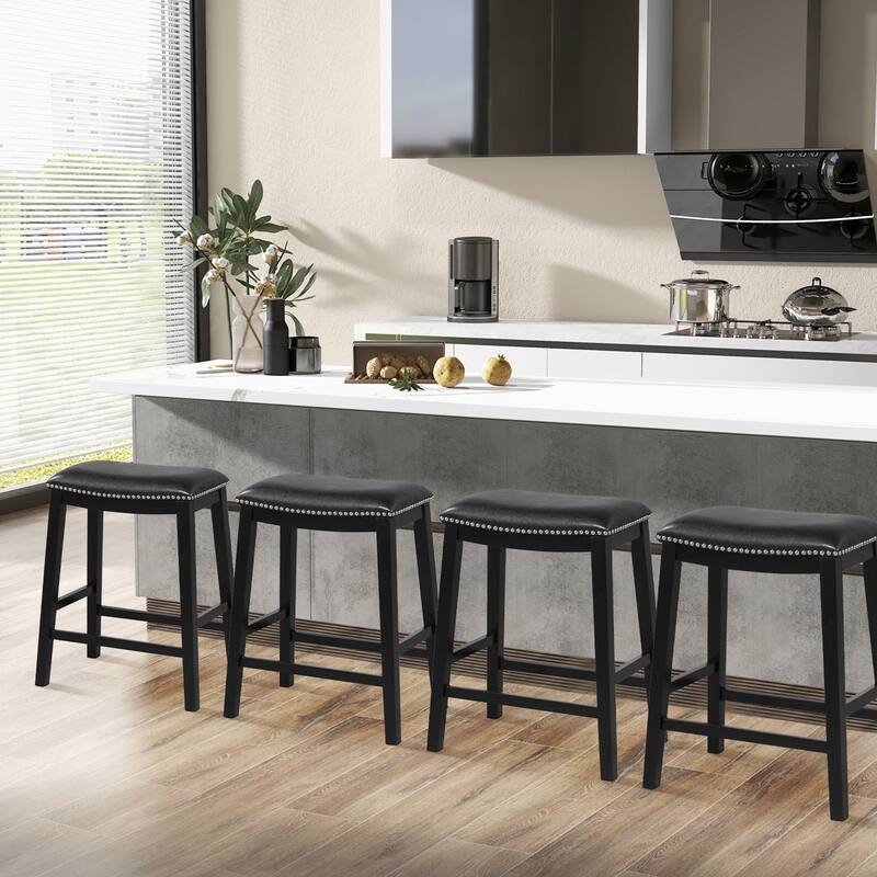 Gymax 4PCS 26'' Upholstered Counter Height Bar Stool PVC Leather