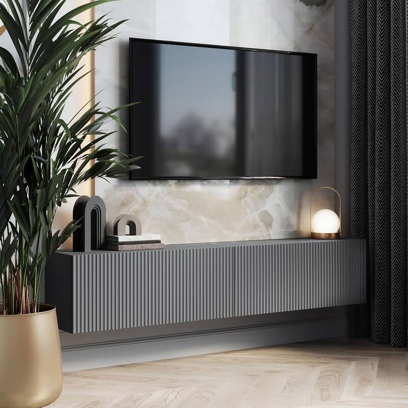 Living Skog Camelia White 59 in. Floating TV Stand Fits TV's up to 65 in. with Wall Mount Feature - 59 in - Graphite