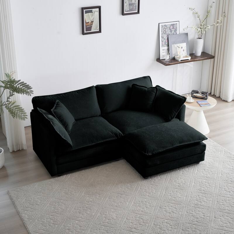 Modern L shaped sectional sofa with footstool for small space living