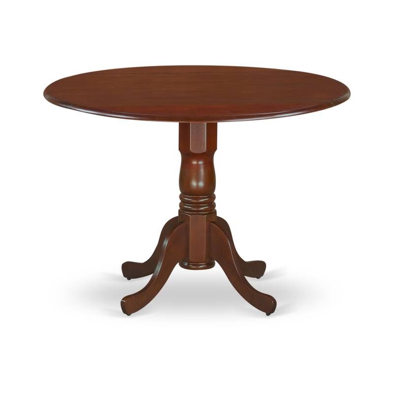HomeStock 5-Piece Round Mahogany Finish Solid Wood Top Dining table with 4 Chairs with Drop Leaf Cross Back