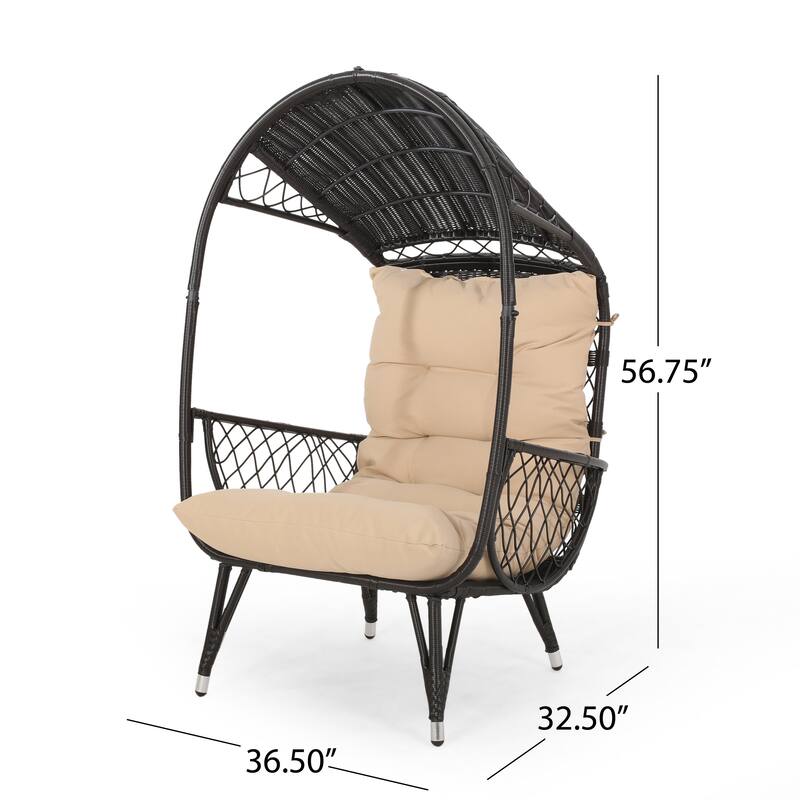 Roomfitters Outdoor Wicker Egg Chair with Canopy, Teardrop Lounge Seating and Soft Cushions for Patio Garden Balcony