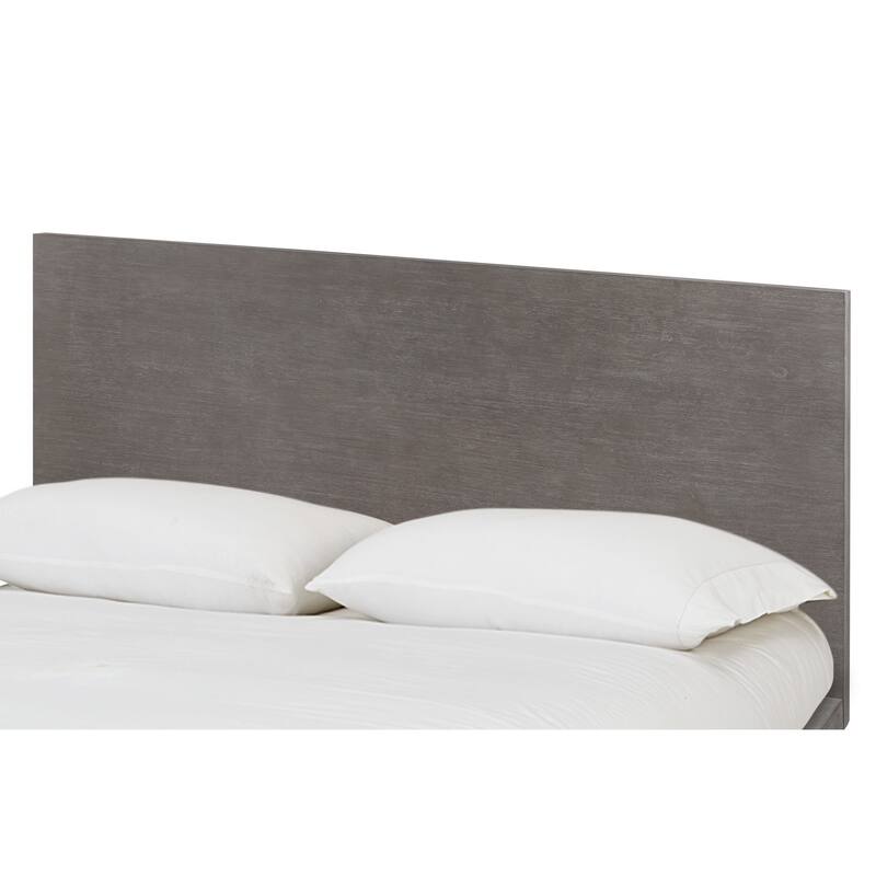 Nels Queen Size Platform Bed, Light Gray Acacia Wood, Platform Plinth Base
