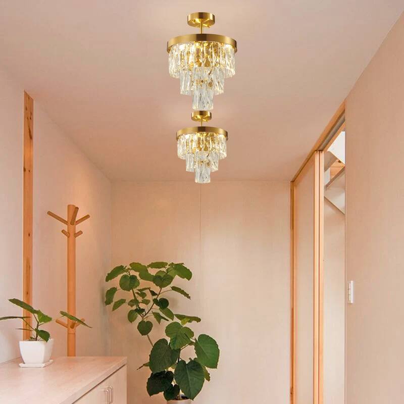 3-Light 3 Tier Gold Chandelier With Crystal Accents