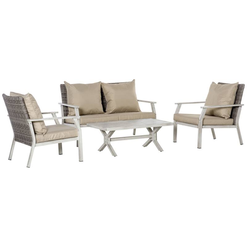 GDFStudio - Aluminum PE Rattan 4-Piece Outdoor Conversation Sofa Set