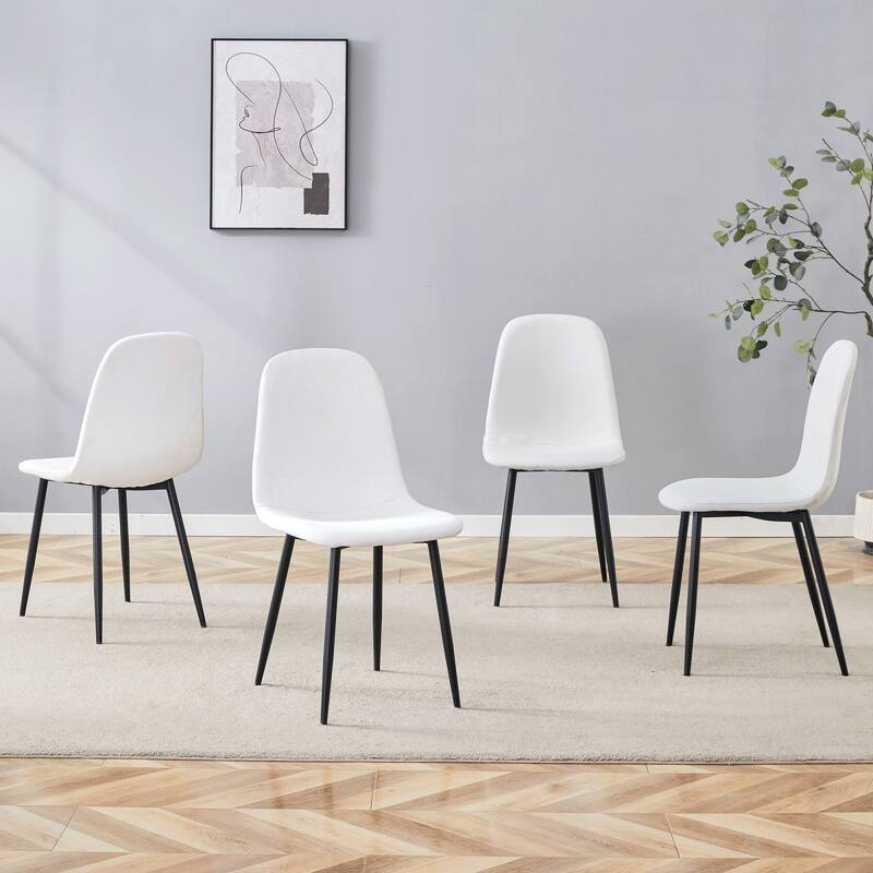 Modern Dining Chairs Set of 4, Linen-Cotton Chair with Metal Legs - Dining Height - Set of 4 - White +Black