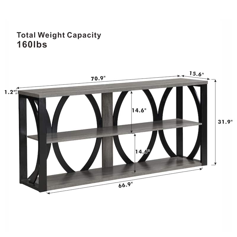 70.87" MDF Round Frame 3-Tier Console Table With Spacious Shelves For Living Room