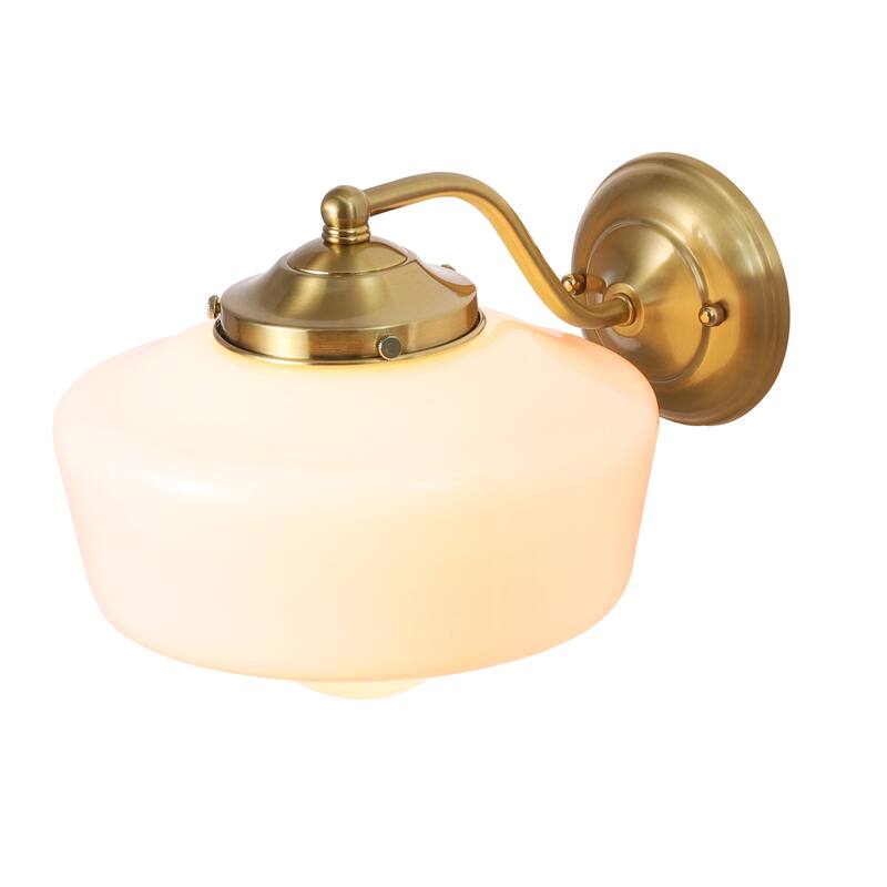 9.8 in. 1-Light Vintage Black/Gold Dimmable Wall Sconce With Milky White Glass Shade for Bedroom