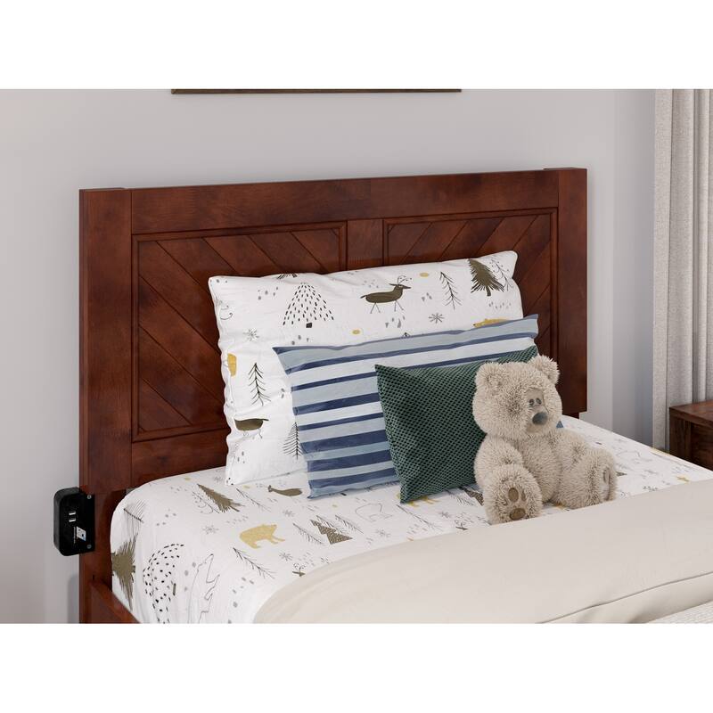 Twin Platform Bed with Footboard - Modern Rustic Bed Frame - Walnut Finish - HomeStock
