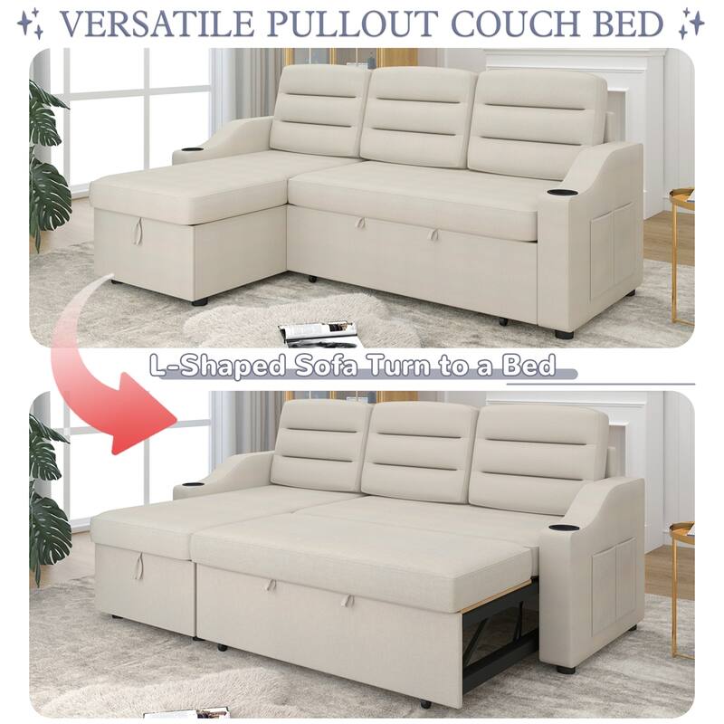 83.5" Polyester Convertible Combo Sofa w/ Storage Recliner and Holder
