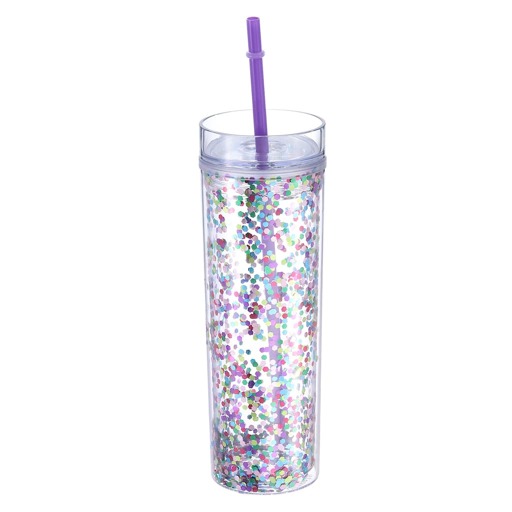 Skinny Acrylic Tumbler with Lid and Straw, 16 Oz Double Wall Cups