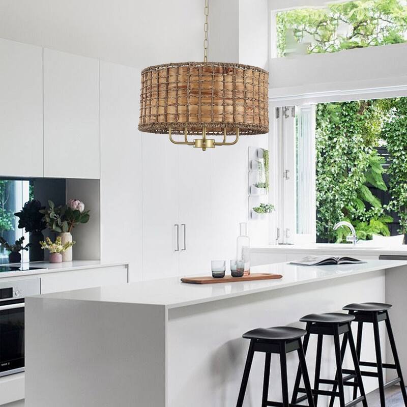 5-Light Candlestick Circle Hanging Farmhouse Chandelier Linear Island Chandelier Lighting for Dining Room