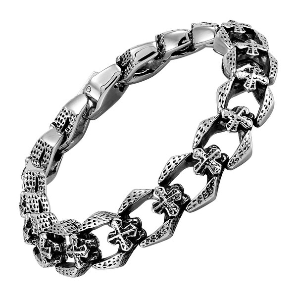 Men's Stainless Steel Etched Cross Link Bracelet, 8.5 Inches. Opens flyout.