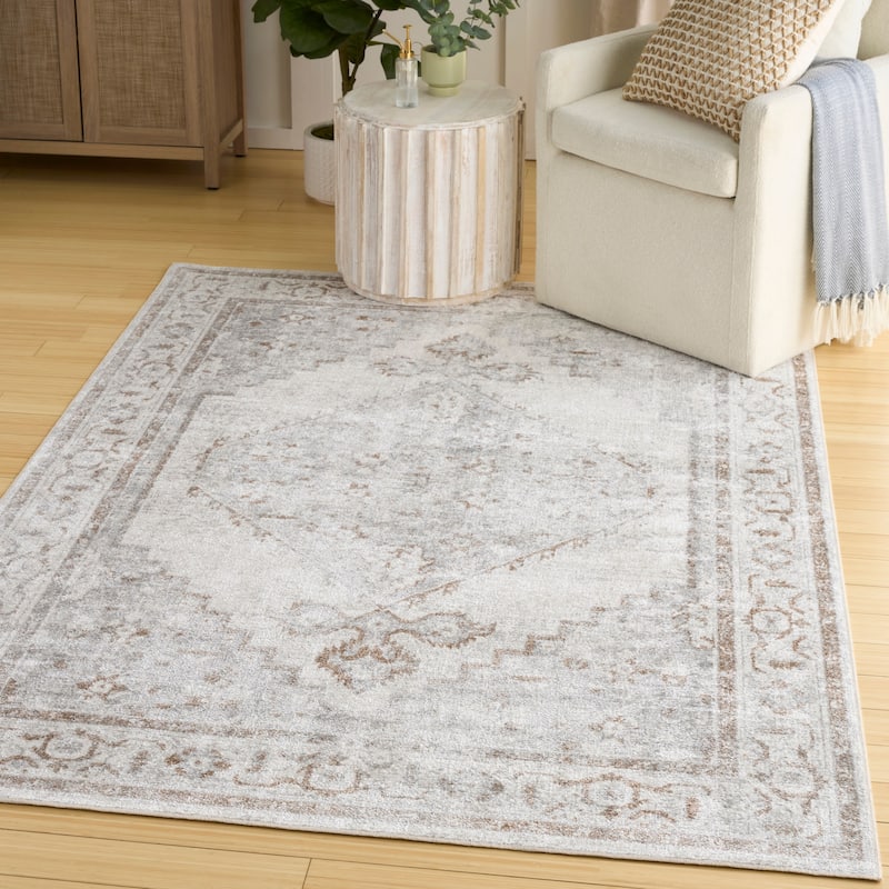 Nourison Astra Machine Washable Distressed Area Rug - 6' 7" x 9' - Grey