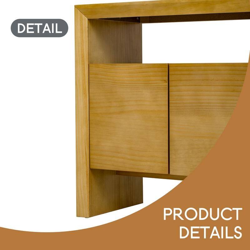 60" 4-Door Sideboard, Modern Minimalist Solid Wood Veneer Sideboard with Open Shelf, Natural Wood Grain