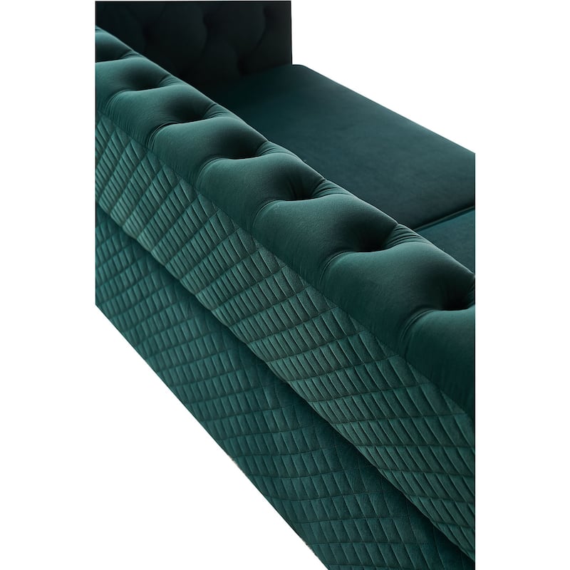 Modern Tufted Velvet Sofa 87.4 Inch For Living Room Green Color