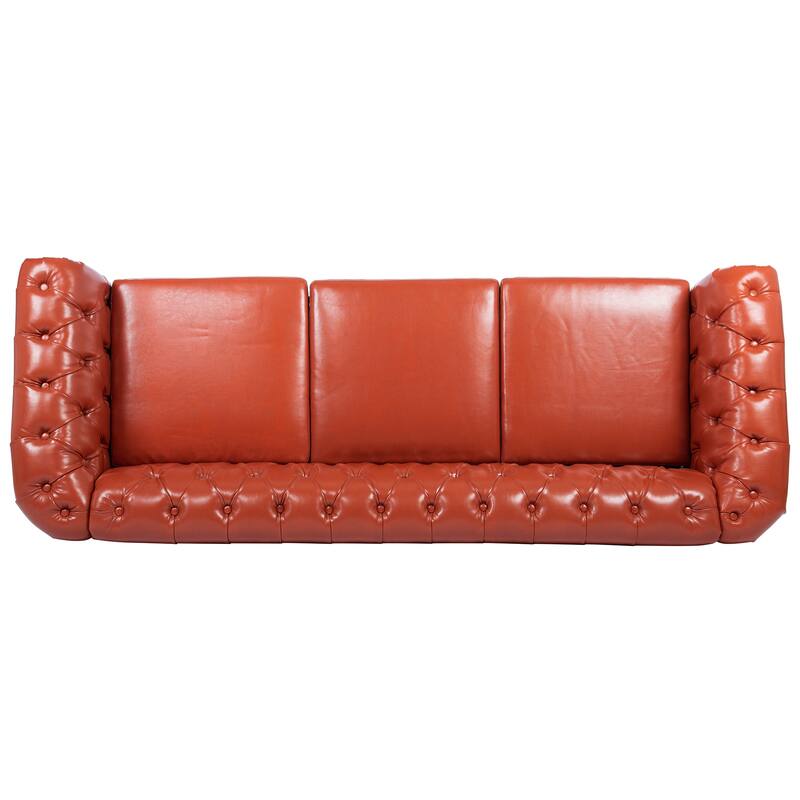 Chesterfield PU Leather 3 Seater Sofa, Button Tufted Deep Seat Sofa, Upholstered Sofa with Rolled Arms & Nailhead Trim