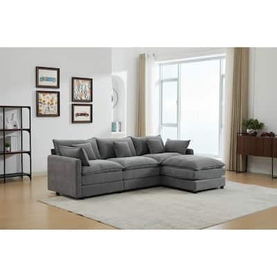 3-Seater L-Shaped Sofa with Ottoman, Grey Chenille, 99x65x32 inches, Modular & Comfortable