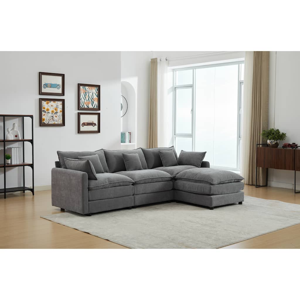 3-Seater L-Shaped Sofa with Ottoman, Grey Chenille, 99x65x32 inches, Modular & Comfortable