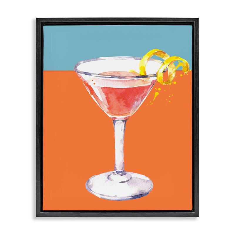 Stupell Cocktail on Blocked Hues Framed Floater Canvas Wall Art Design By Susan Jill - 25 x 31 - Black