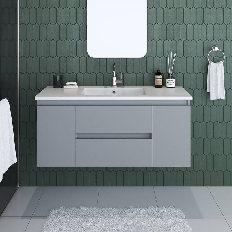 Volpa USA Salt 48-Inch Wall Mounted Floating Bathroom Vanity Set