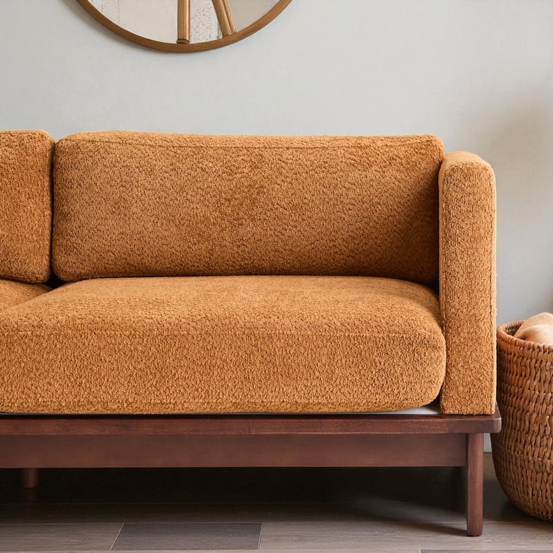 77" Modern Boucle Sofa, 3-Seater Upholstered Couch with Solid Wood Base and Square Arms for Living Room