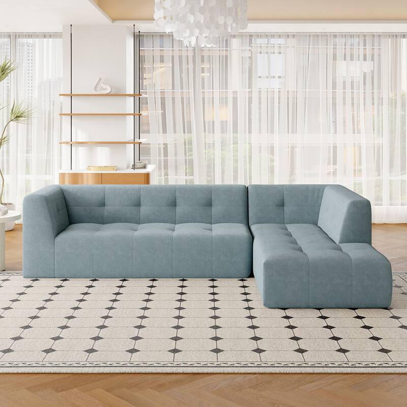 112"x74" Modular Sofa Set, Blue Gray, 2pcs Free Combo, L-Shaped