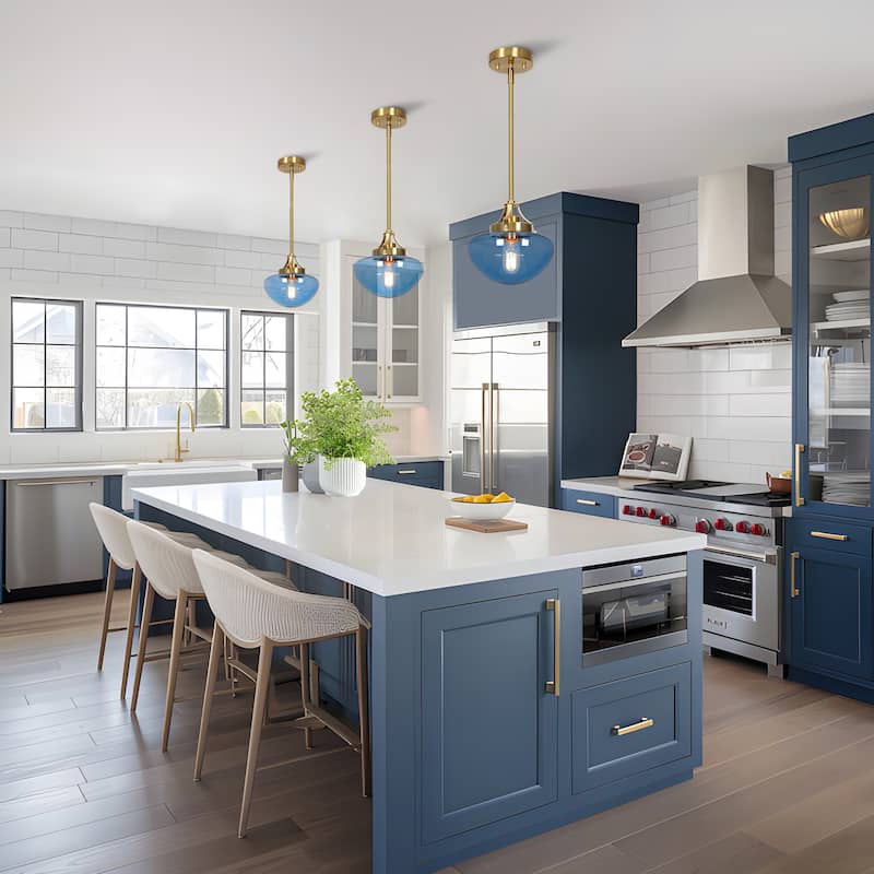 Modern 1-Light Gold Glass Pendant Light Kitchen Island Lights for Dining Room