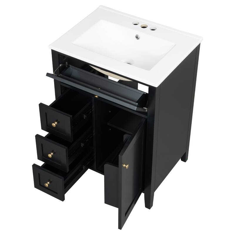 Roomfitters 24" Bathroom Vanity with Sink, Solid Wood Legs, 4 Drawers & Cabinet with Adjustable Shelf