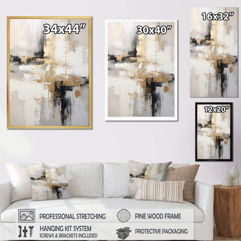 Designart "Essential Bliss Minimalism Abstract Gold Painting" Abstract Painting Framed Wall Art Living Room
