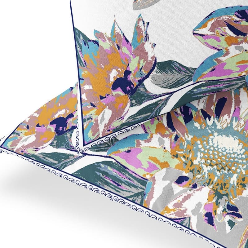 HomeRoots Set of Two 16" X 16" Pink and White Butterfly Blown Seam Floral Indoor Outdoor Throw Pillow - 16.00' X '16.00' X '5.00