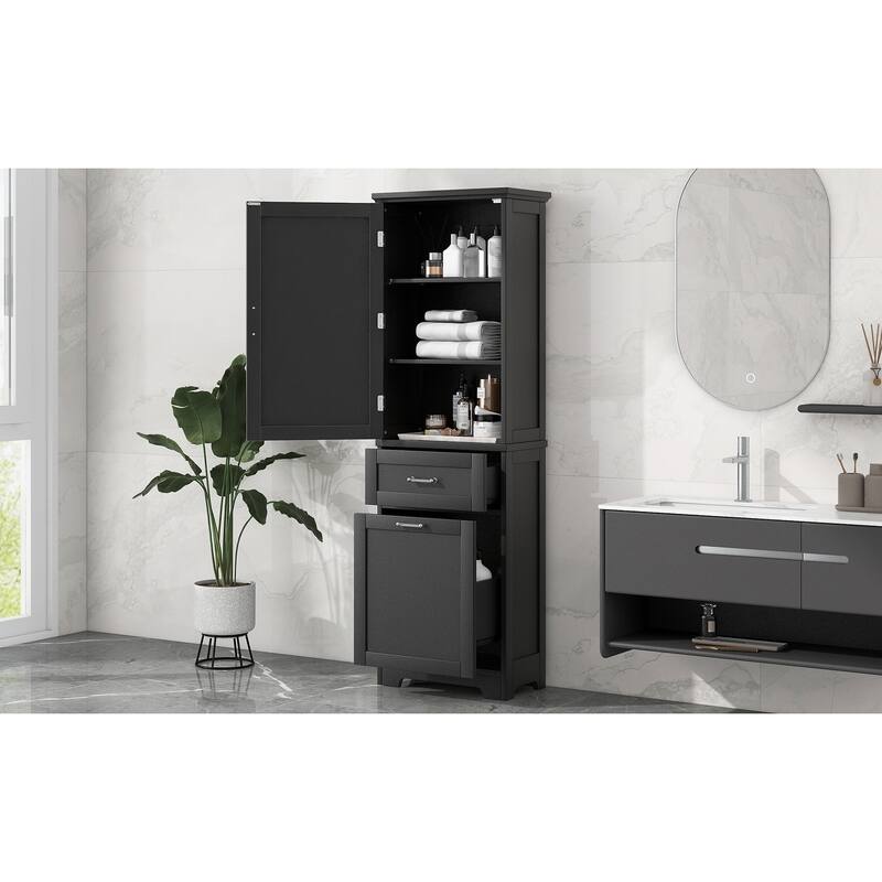 GDFStudio - Rowan Tall Freestanding Bathroom Storage Cabinet with Two-Sized Drawers and Adjustable Shelf