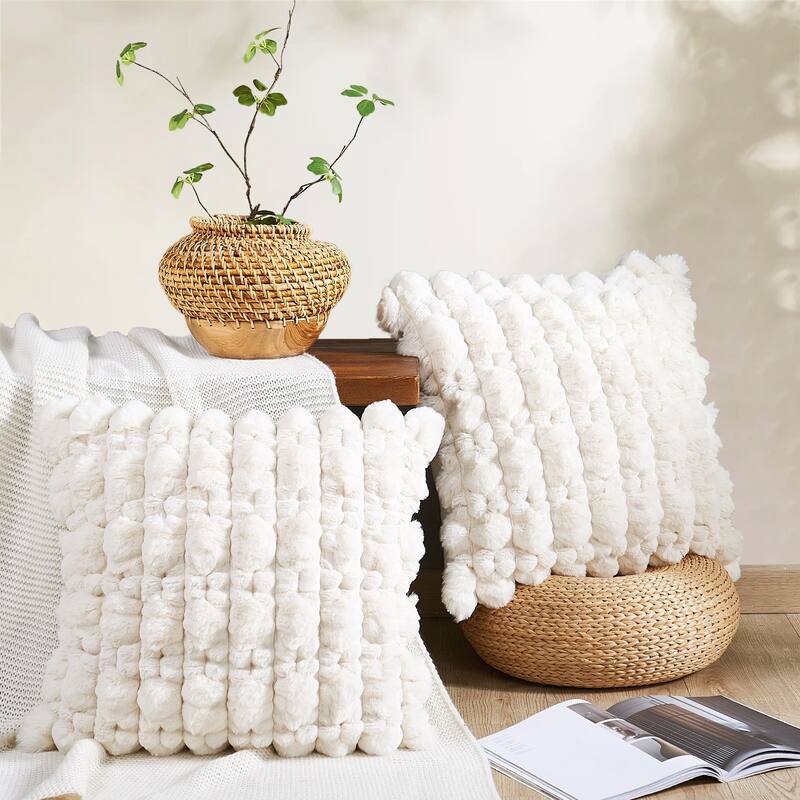 Textured FauxFur Spandex Bubble Pillow Shell Decorative Cushion Cover