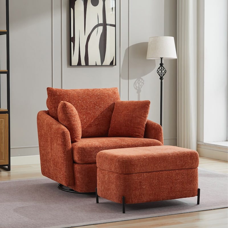 40.6" W Upholstered Swivel Accent Sofa Chair With Pillows - Set/Orange