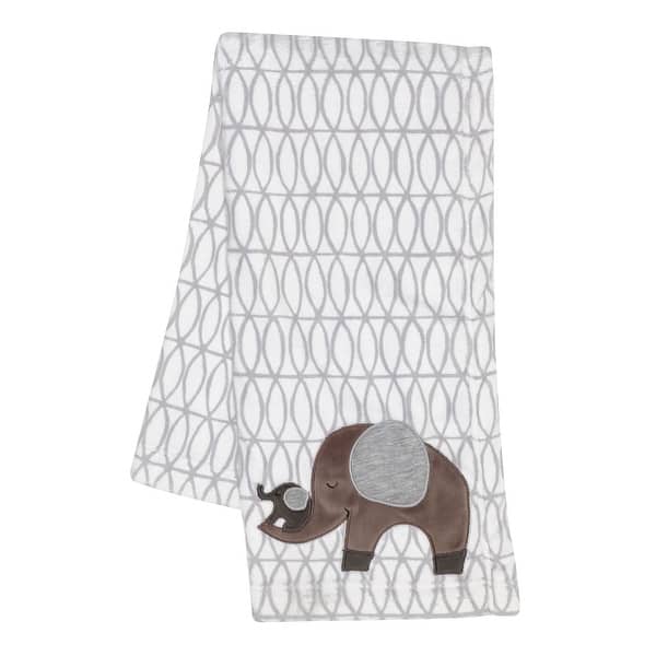 slide 2 of 6, Bedtime Originals Elephant Love Gray/White Fleece Appliqued Baby Blanket